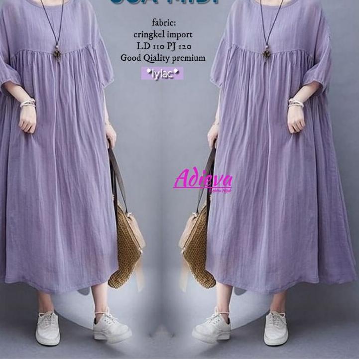 Siap Kirim Coa Midi Dress || Party Dress Midi Cringkel Import Premium ||  Pakaian Pesta Kasual