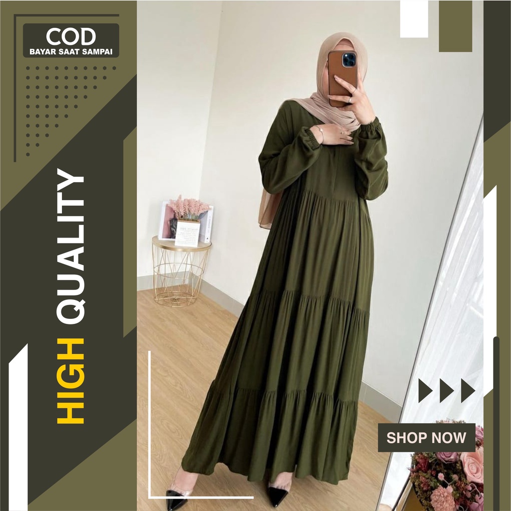 GAMIS SUSUN RAYON POLOS TALI PINGGANG MODEL HANUM DRESS | FASHION BAJU MUSLIM PANJANG WANITA LONGDRESS | GAMIS BUSUI BUMIL FRIENDLY