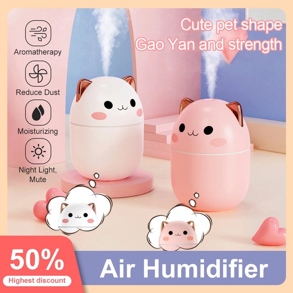 Humidifier Diffuser Aroma Essential Oil USB 250ml Bentuk Kartun Beruang Dengan Lampu Malam Untuk Mobil