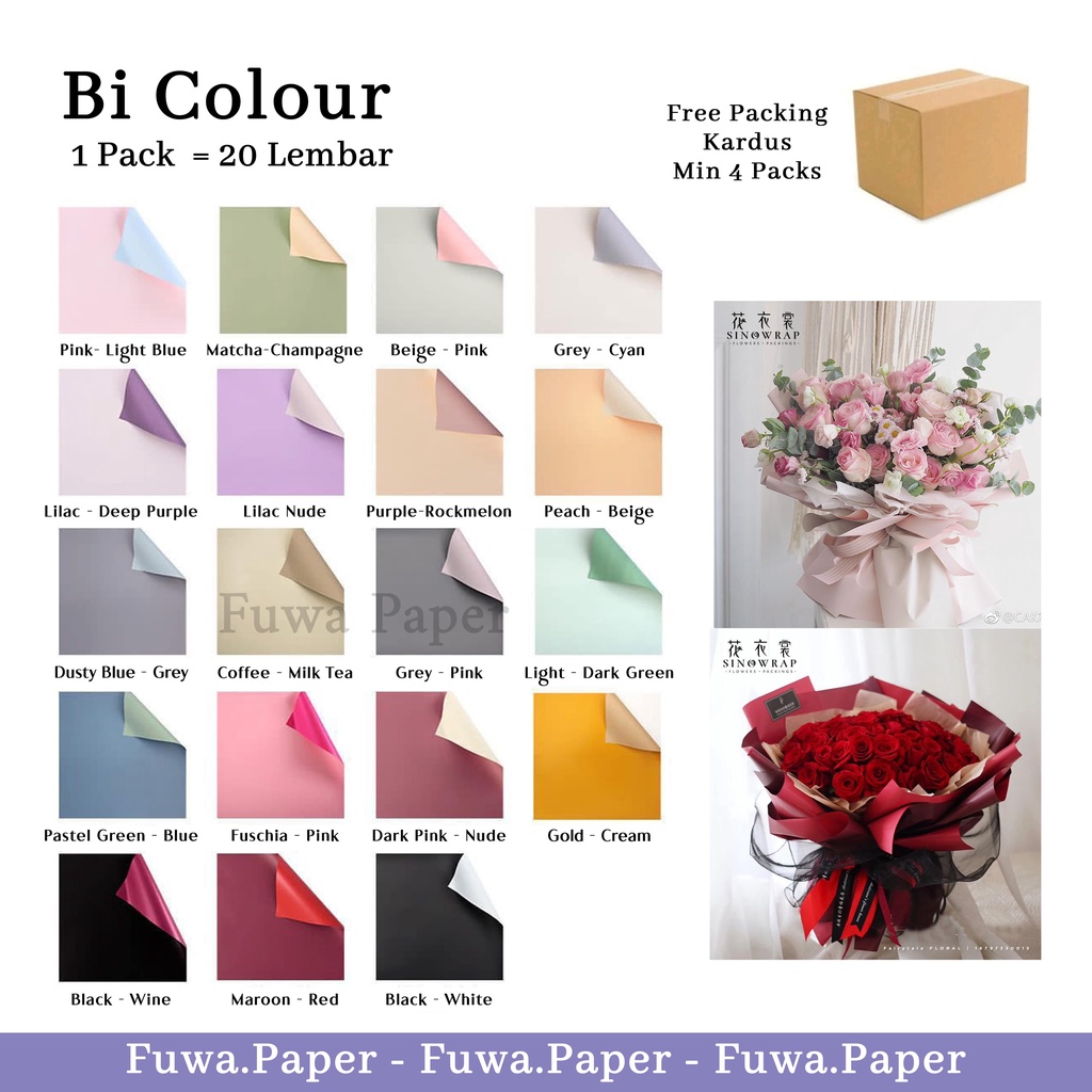 

Bi Colour Flower Wrapping Paper Waterproof Korean Wrapping Kertas Buket Bunga Perlengkapan Florist Cellophane (1 Pack = 20 Lembar) FUWA PAPER WRAPPING
