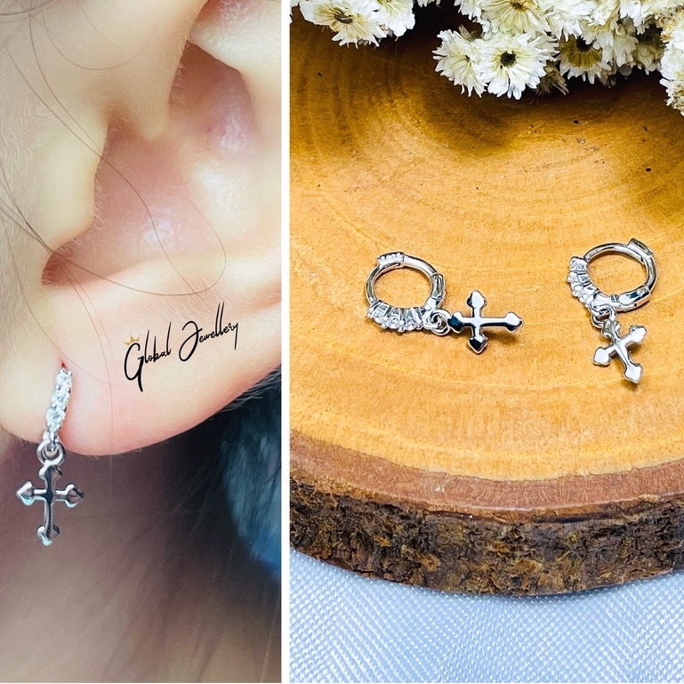 ANTING SALIB ANAK BAYI MATA KECIL PERAK ASLI S925 GLOBAL JEWELLERY CM089