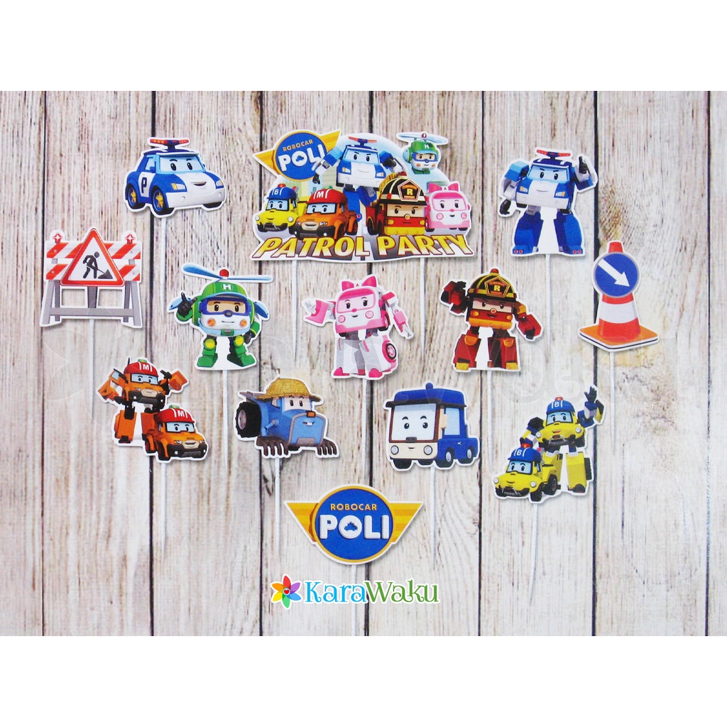 

Robocar Poli Cake Topper Birthday / Hiasan Tusukan Kue Cupcake Puding Ultah Karakter