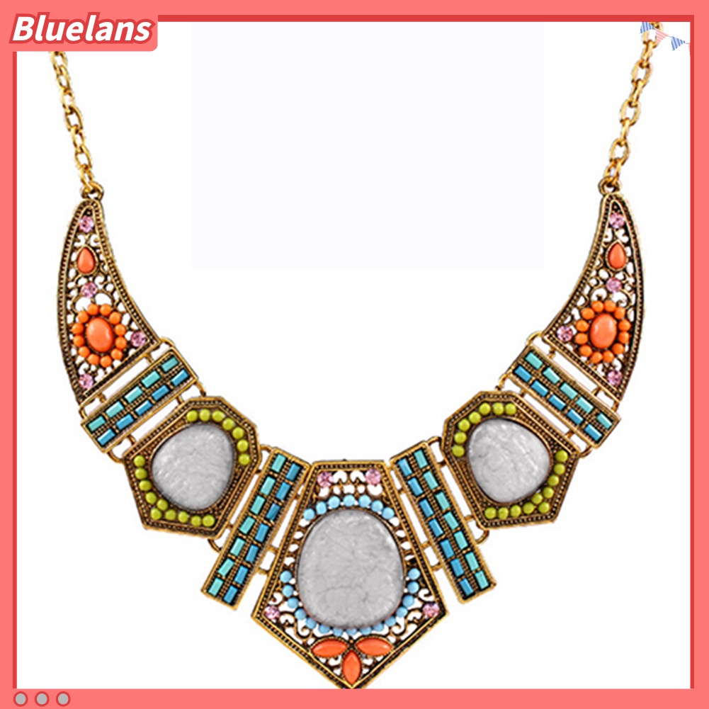 Bluelans Women Boho Colorful Hollow Statement Chain Choker Necklace Hook Earrings Set