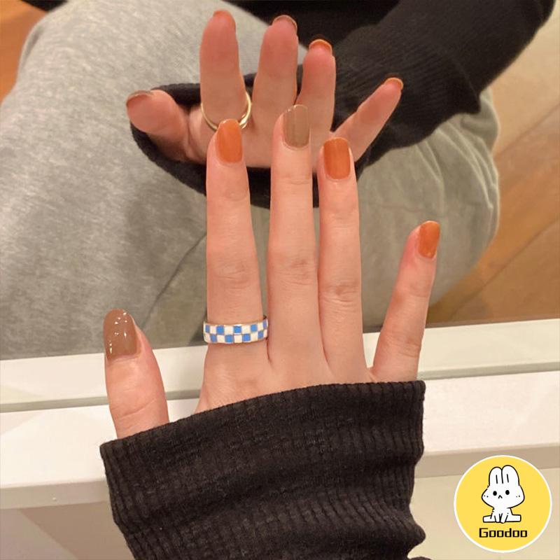 Cincin Korea Adjustable Motif Papan Catur Persegi Untuk Wanita -Doo