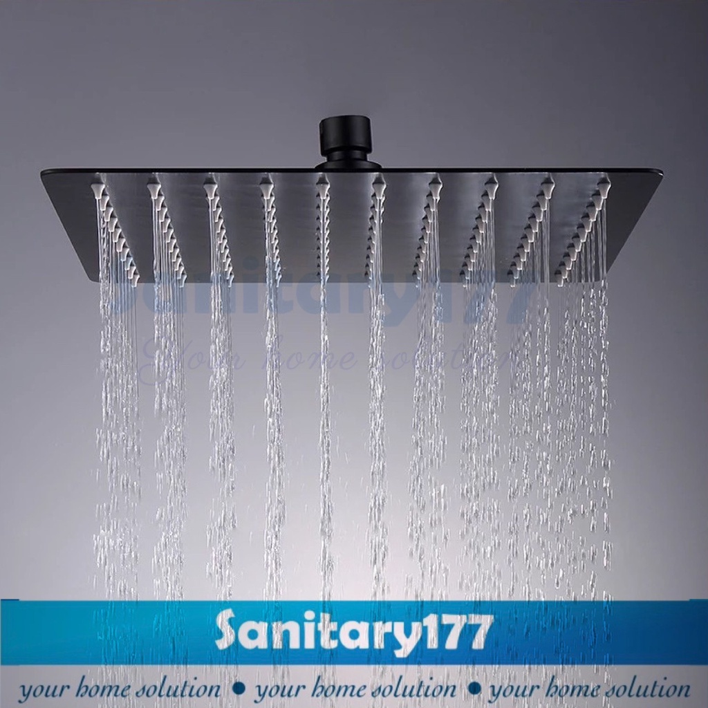 Wall shower Rainfall stainless Hitam bulat 20cm 35 cm kotak- shower tembok 8 inch 10inci 8in black segiempat matte stenlis slim tipis minimalis