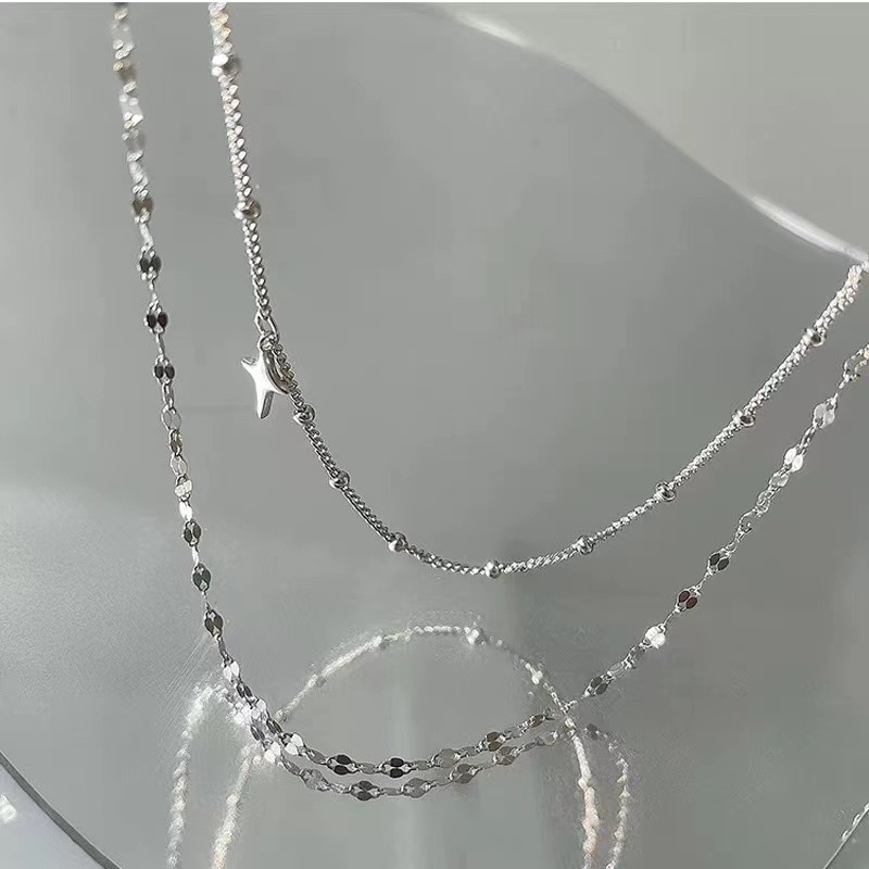 Kalung Rantai Tulang Selangka Bahan titanium steel Lapis Ganda Gaya Eropa Amerika Untuk Wanita 2022