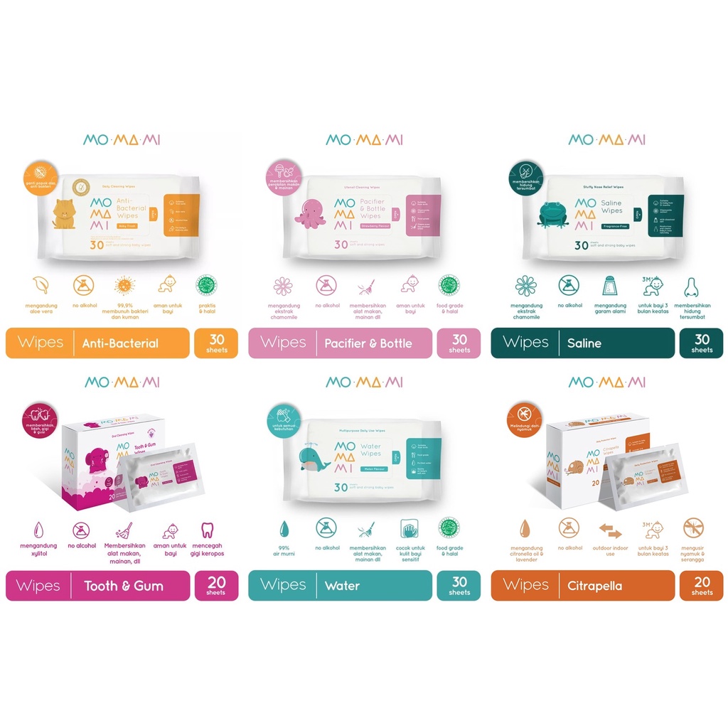 MOMAMI BABY WIPES | TISSUE ANTI BACTERIAL WIPES / CITRAPELLA WIPES / PACIFIER & BOTTLE WIPES / SALIN