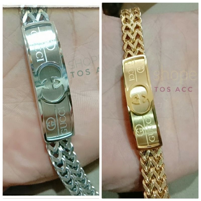 Gelang Titanium Pria Super Keren Mewah Rantai Gucci Gold Silver Anti Karat