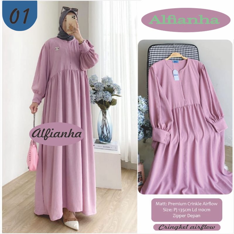 Hane Dress Polos Wanita Kekinian Crinkle Airflow Premium LD 110 By Alfianha