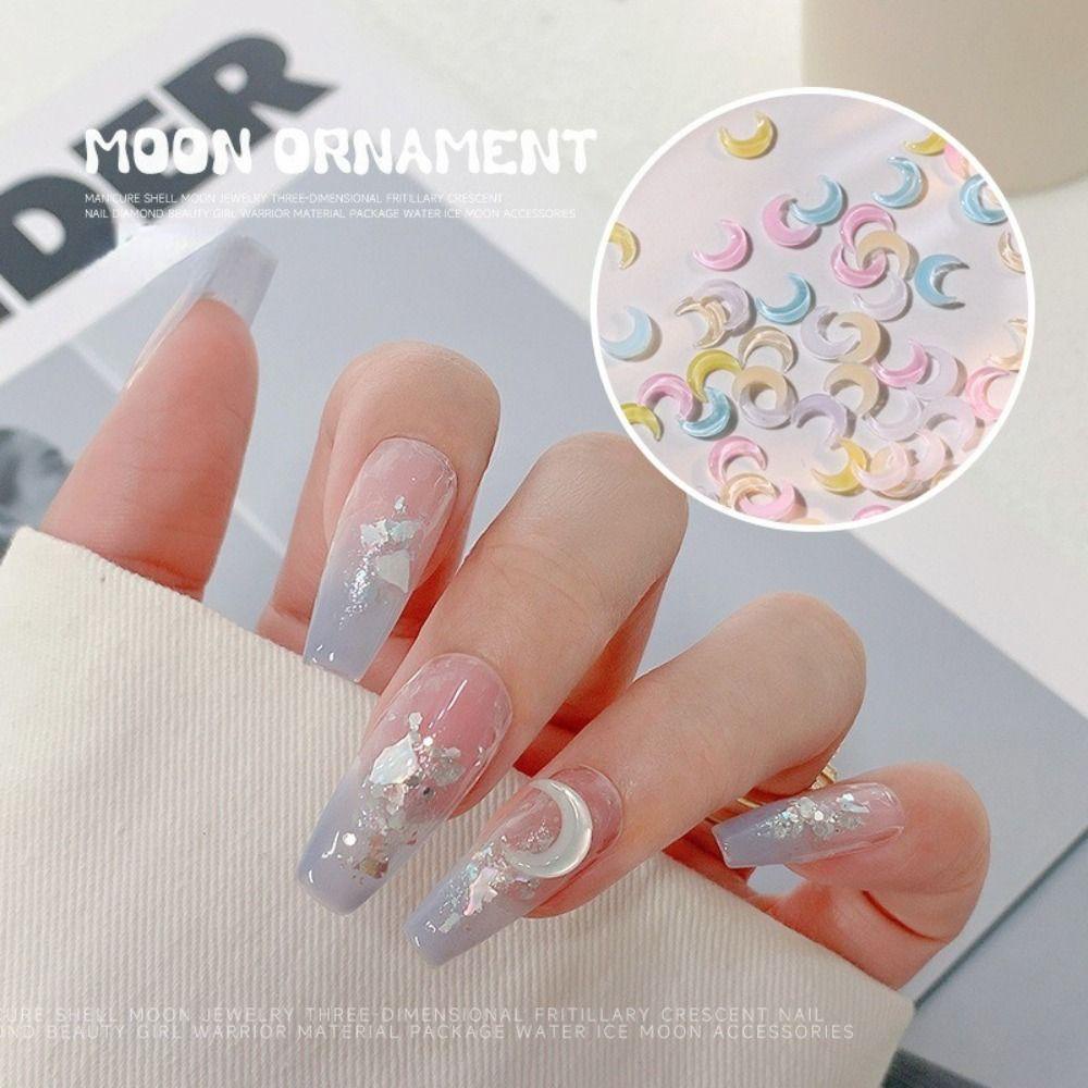 Pesona Kuku Bulan Es Agustinina 50 Pcs Salon Kuku Korea Bentuk Sabit Berlian Imitasi Kristal Dekorasi Kuku