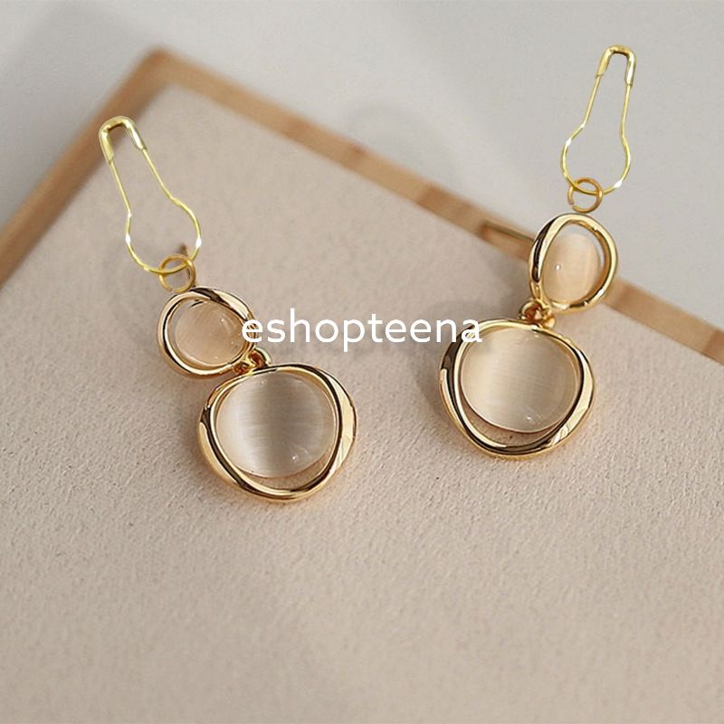 A94 anting hijab juntai double cream gold_anting jilbab