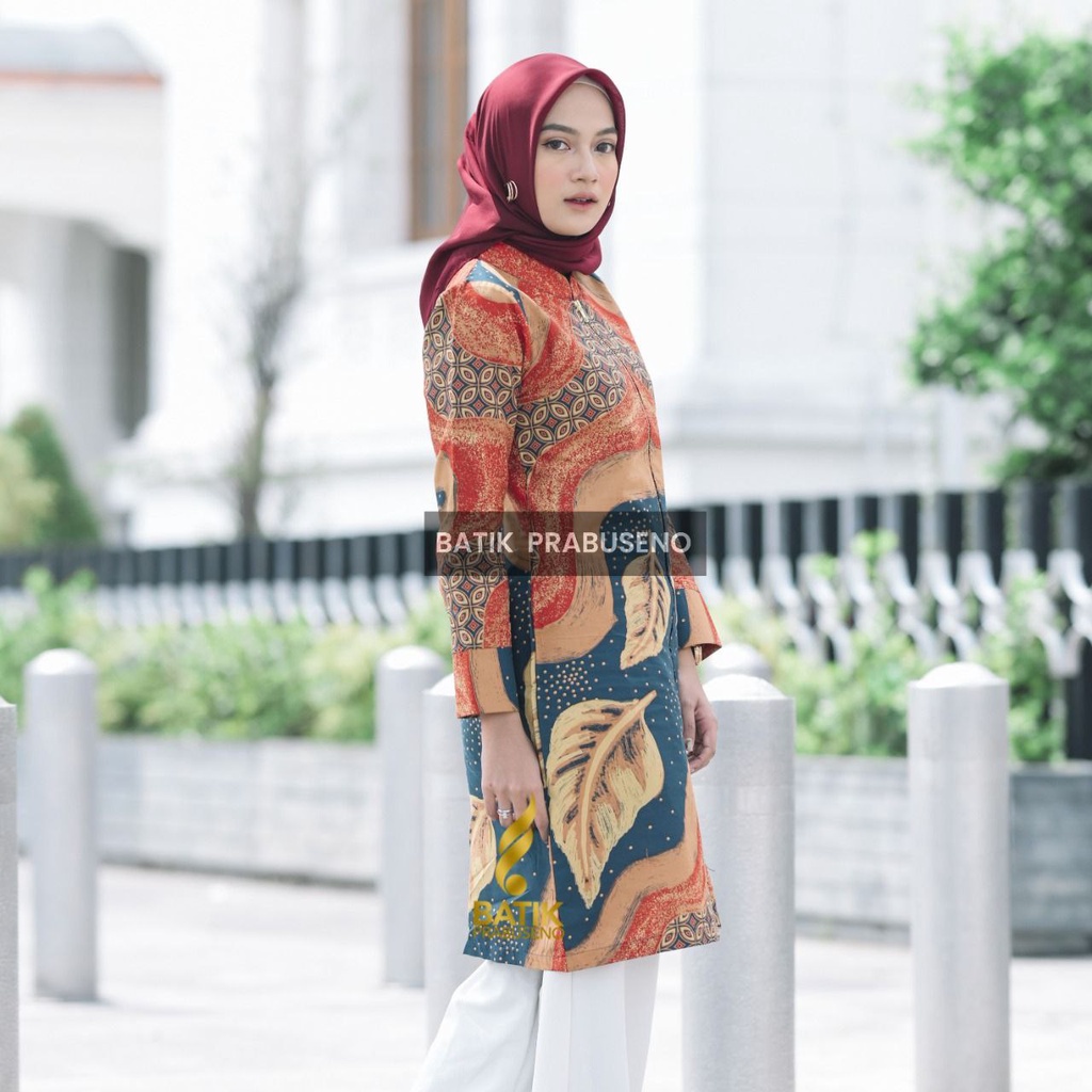 Ziva Batik Tunik Batik Trend Modern Hijab Seragam Batik Atasan Kerja Wanita Blouse Atasan Kondangan 