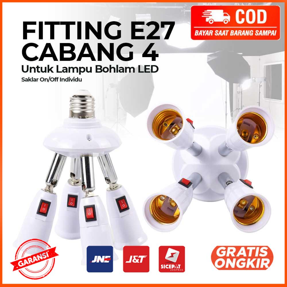 Fitting E27 Cabang 4 Lampu Bohlam Studio with Switch E344