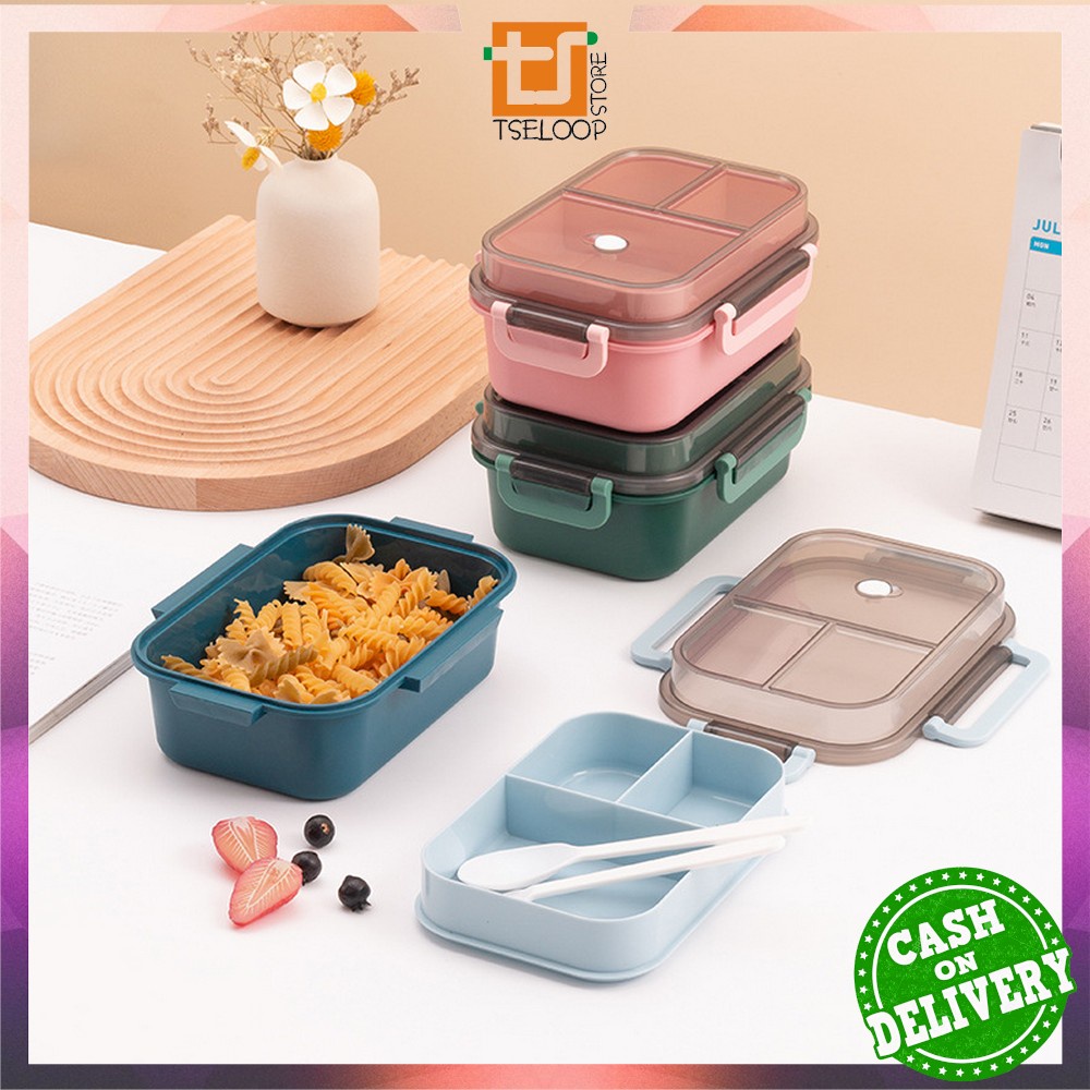 OFM-C697 Tempat Makan Set 2 Tingkat 3 Sekat Anti Tumpah / Lunch Box Susun Free Sendok Garpu Portable / Kotak Bento Tingkat Set BPA FREE