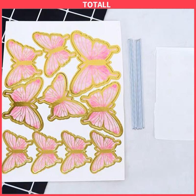 COD 10PCS kupu-kupu sisipan kue ulang tahun Stamping Emas Dekorasi Kue-Totall