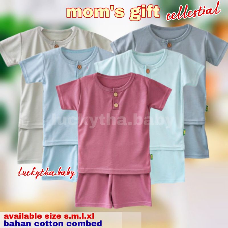 mom's gift polos setelan anak unisex pendek cellestial  ,setelan mom's gift pendek polos, setelan anak cewe cowo polos
