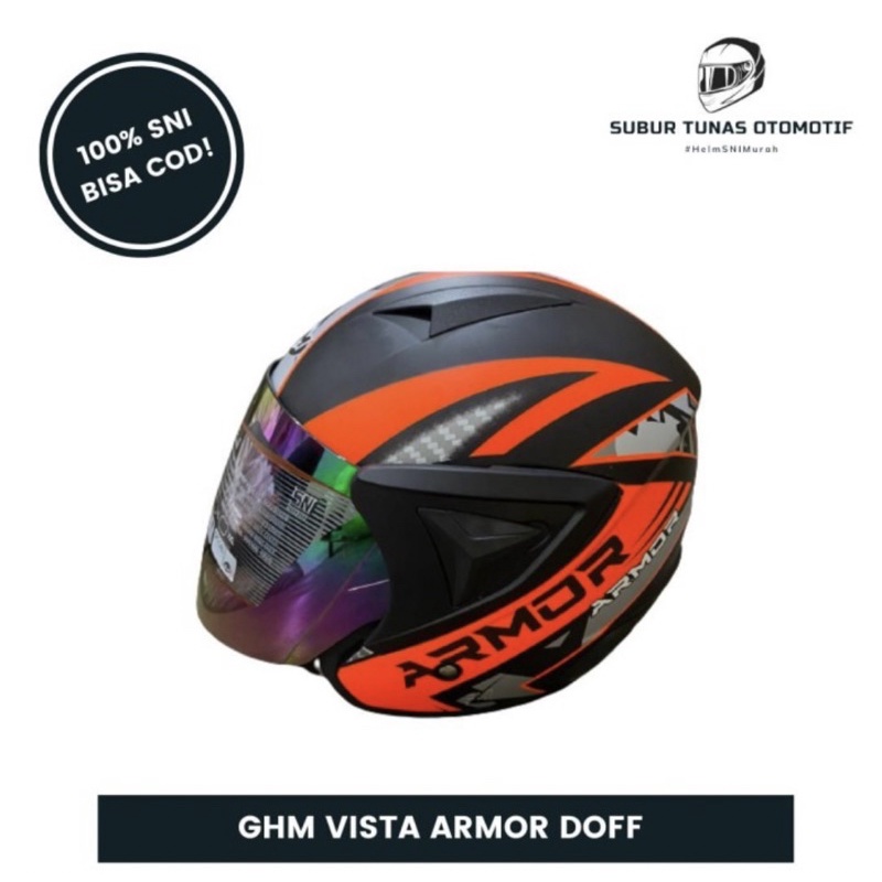 Helm Dewasa GHM Vista Armor Hitam Orange SNI Terlaris