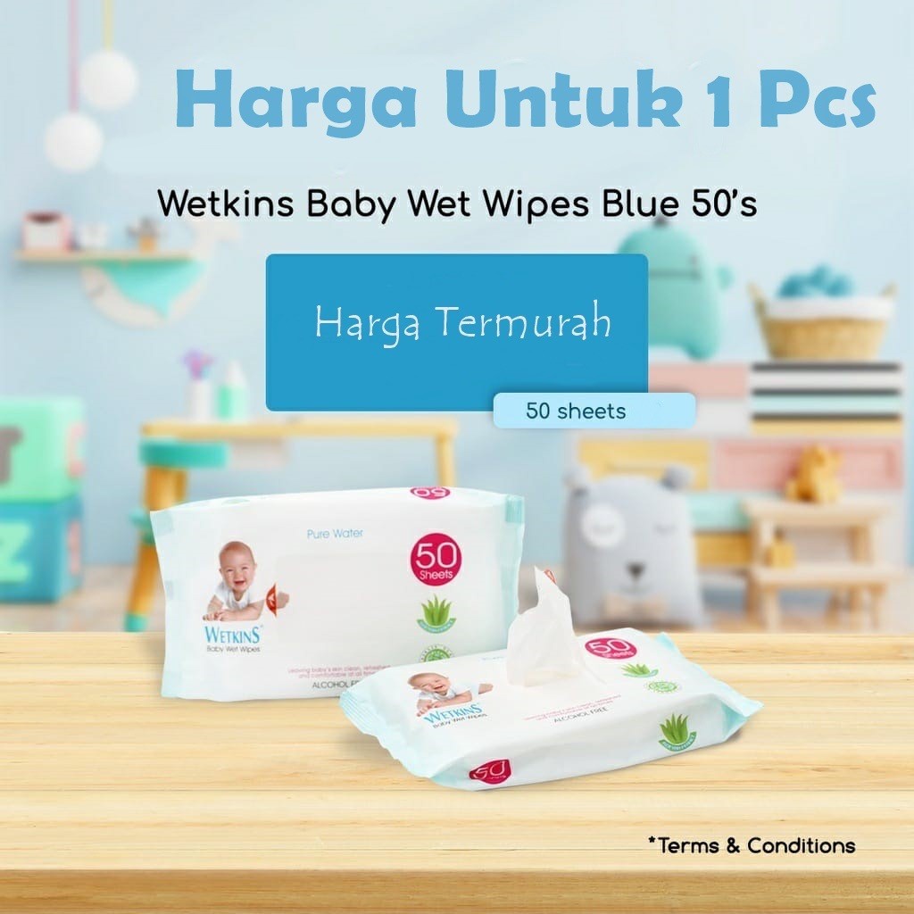 1234OS Baby Wipes Wetkins 50s Non Perfumed Hand and Mouth / Tissue Basah Bayi Newborn Untuk Ganti Popok Biru dan Pink / Tisu Basah Bayi Non Alkohol Newborn M