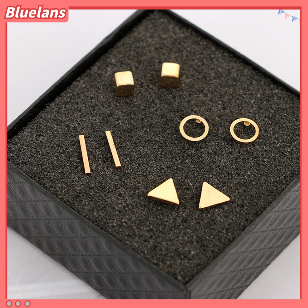 Bluelans 4Pairs Simple Square Round Triangle Bar Ear Studs Set Women Geometry Earrings