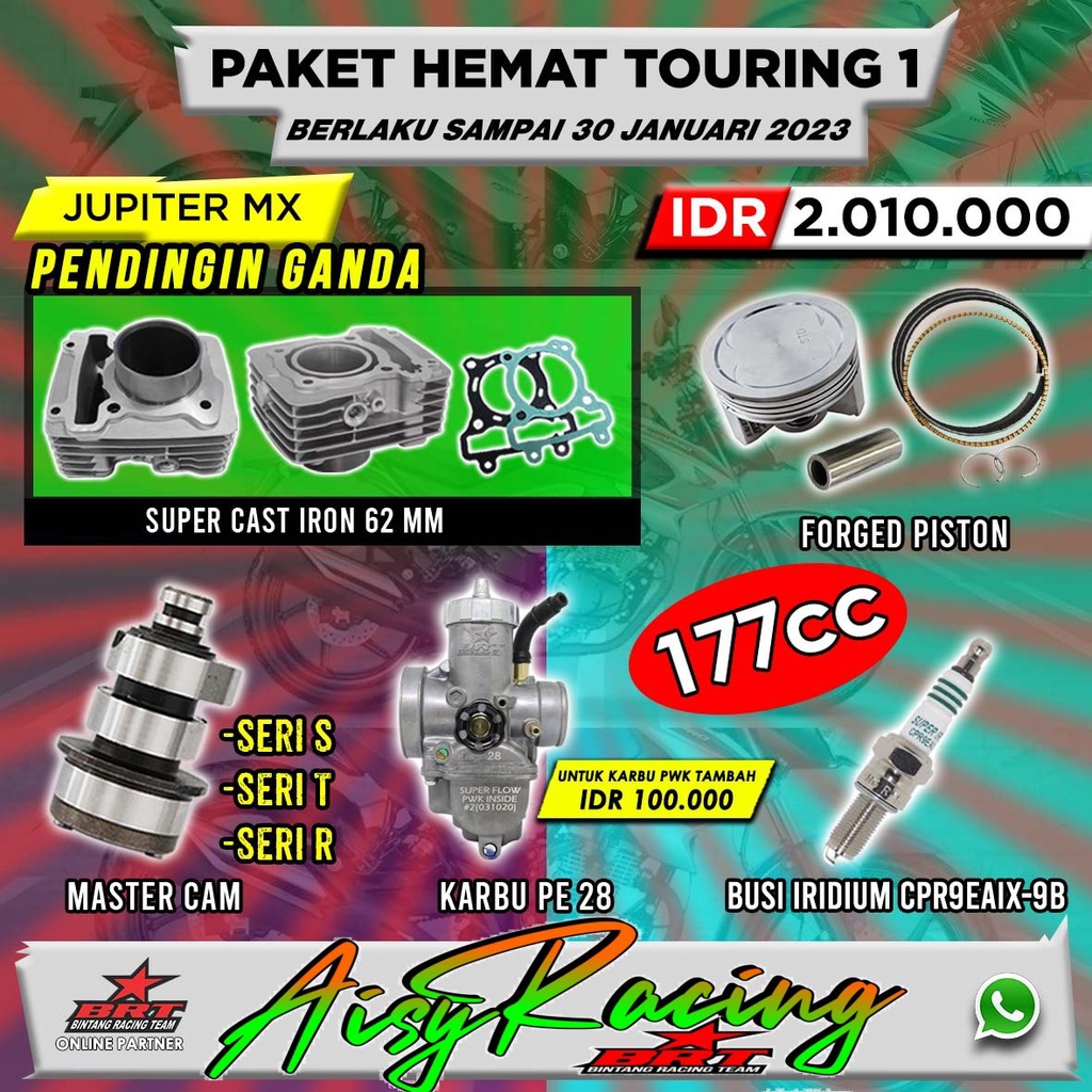 Paket Bore Up Blok Casting 62mm Karbu SF / PWK Noken AS Busi BRT Yamaha Vixion MX King Jupiter MX Ne