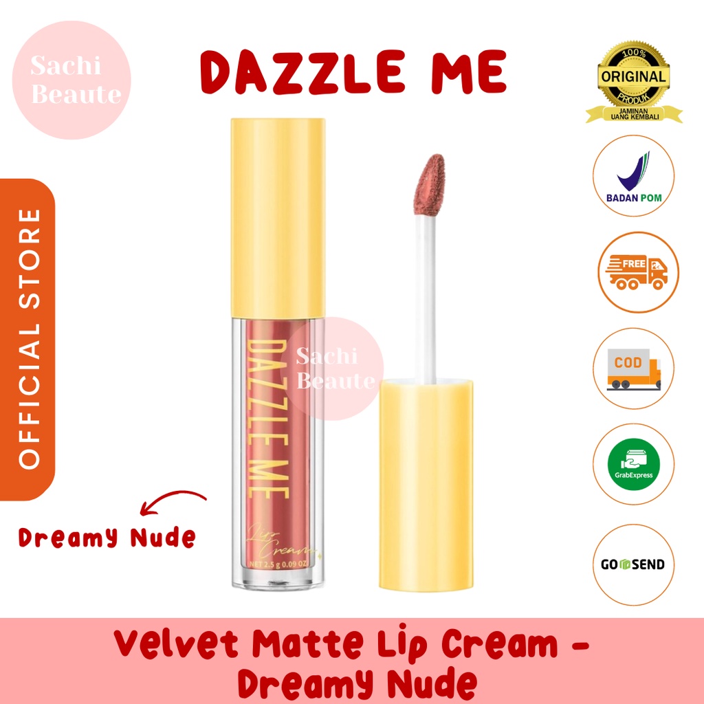 DAZZLE ME Velvet Matte Lip Cream | Vitamin E Waterproof Lipstik Pigmented Tahan Lama BPOM 2,5g