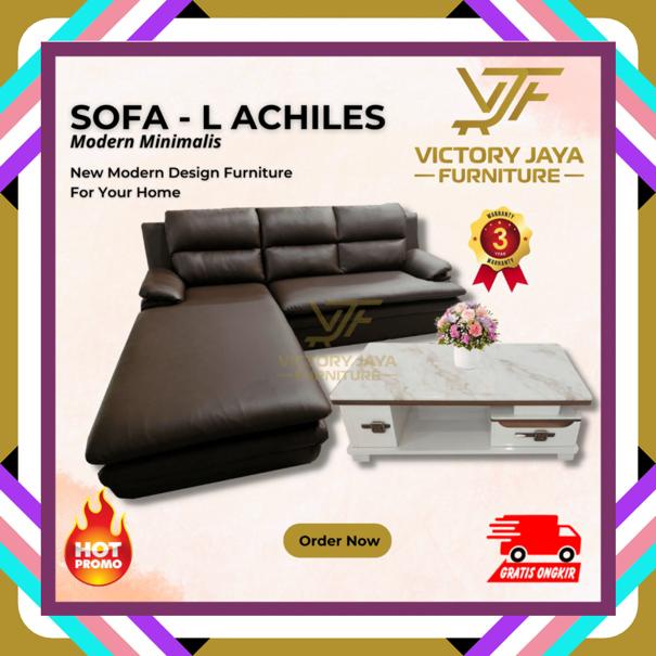 Sofa L Achiles Modern Minimalis - Kulit Oscar Premium