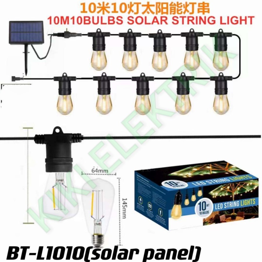 Fitting Lampu Gantung Outdoor 10 Meter 10 Lampu Solar Cell WATERPROOF