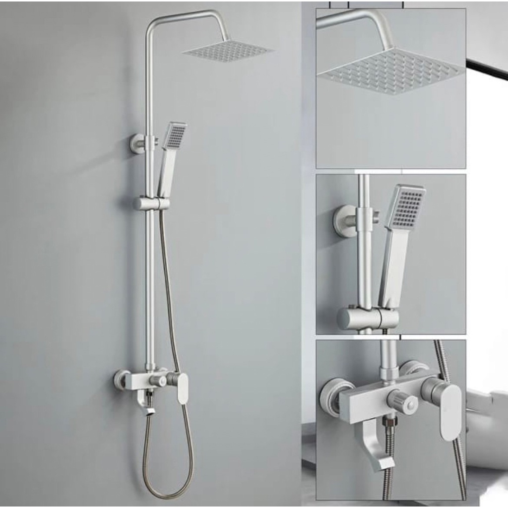 Tiang Shower Column aluminium Minimalis silver -tiang stainless keran air bathtub Panas Dingin mixer grey anti karat