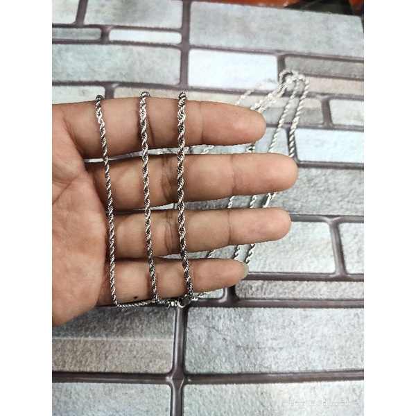 Termurah!!! Kalung Titanium / stainless motif tambang silver tidak karat panjang 45cm