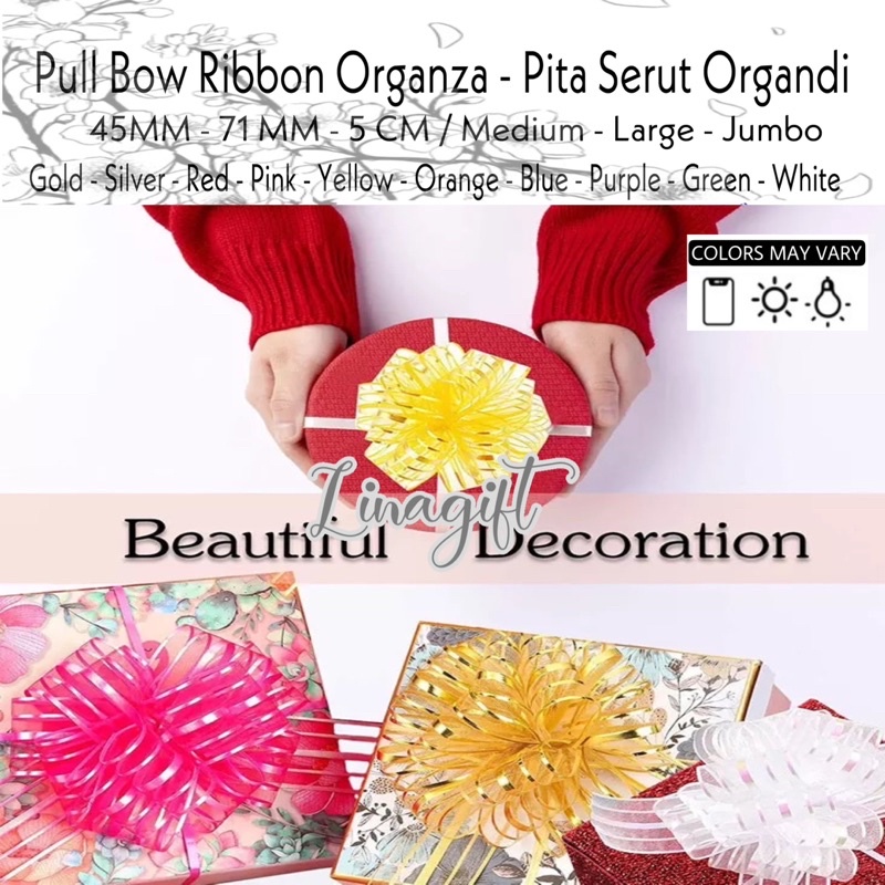 PITA TARIK ORGANDI JUMBO 5CM 71MM 45MM - PITA SERUT ORGANZA / PITA SOUVENIR / PITA JADI / PITA KADO CHIFFON / HIASAN PARCEL HAMPER - PULL BOW RIBBON FANCY EXCLUSIVE