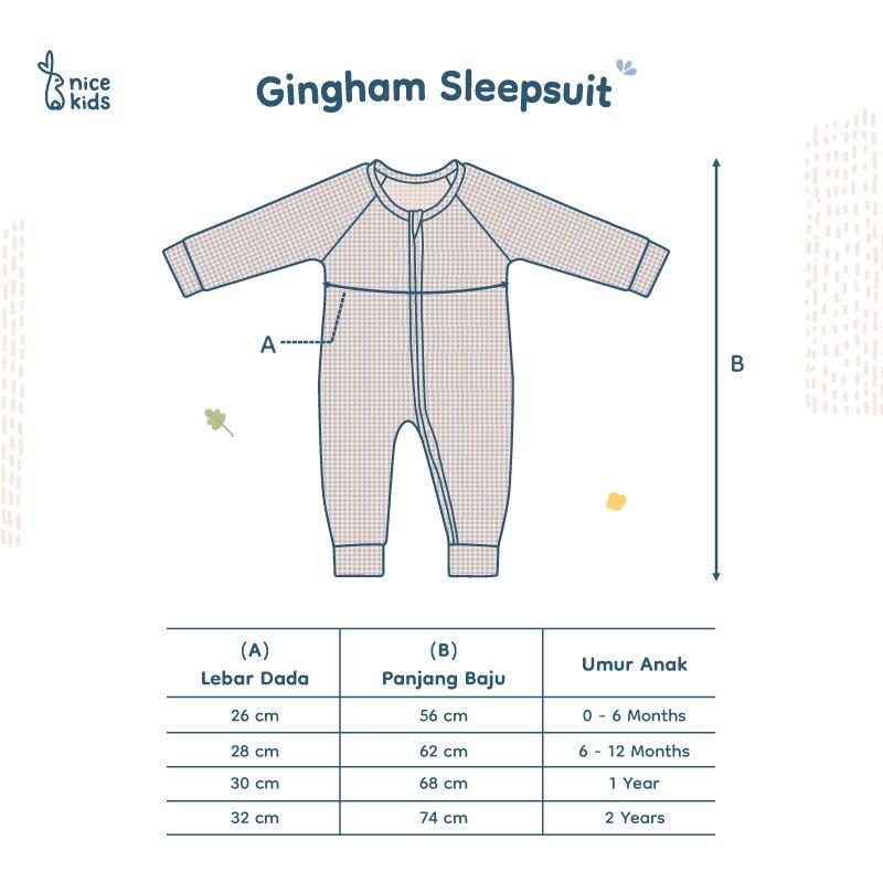 NICE KIDS NICEKIDS GINGHAM SLEEPSUIT BAYI MOTIF KOTAK JUMPER PANJANG BAYI 0-2 TAHUN