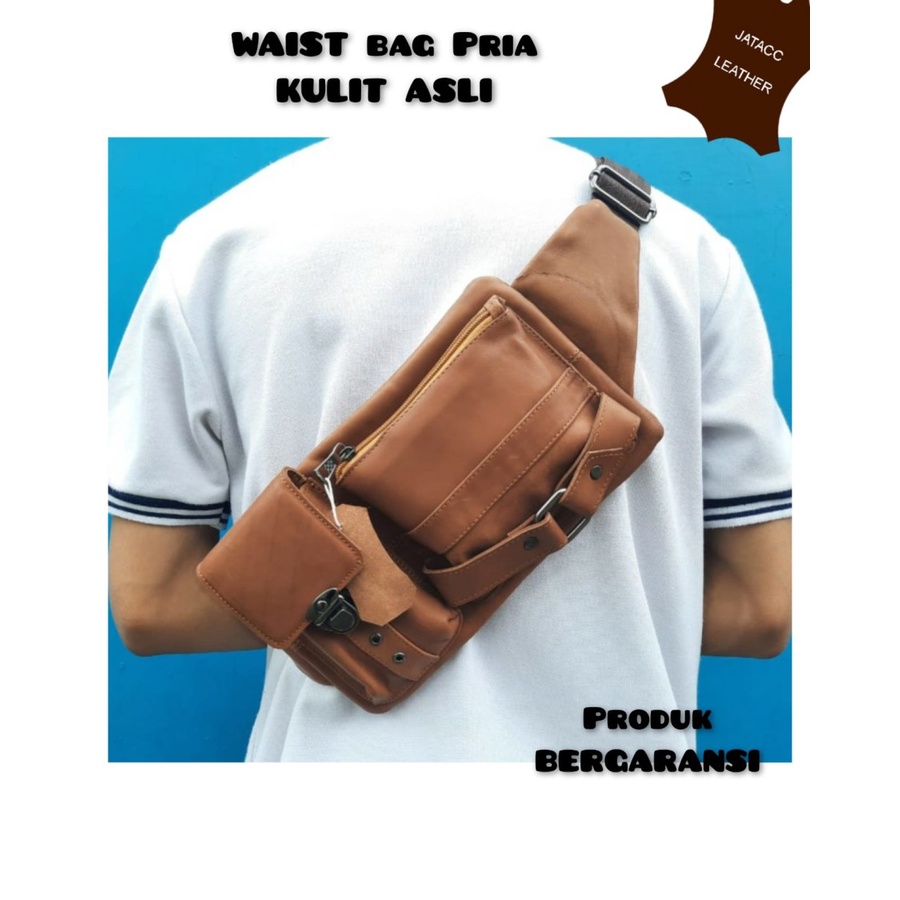 sling bag Pria Kulit asli /tas Priakulit asli bahan kulit sapi Premium