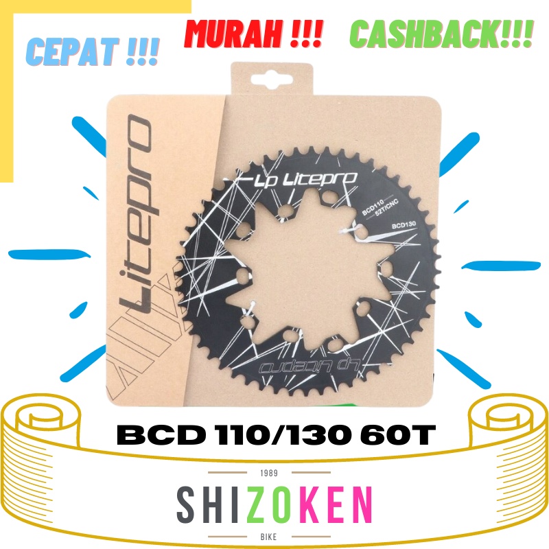 Litepro Single Chainring Oval Sepeda Lipat Roadbike Double BCD 110 130 60T Hitam