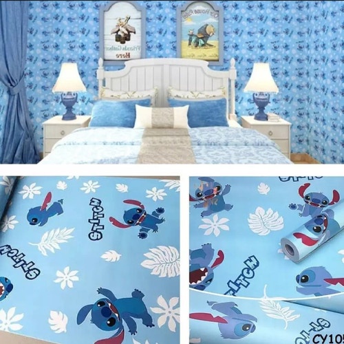 Wallpaper Dinding Motif Karakter Stich lucu 45 x 10M Stiker Dinding Cocok buat Kamar tidur anak Premium!!