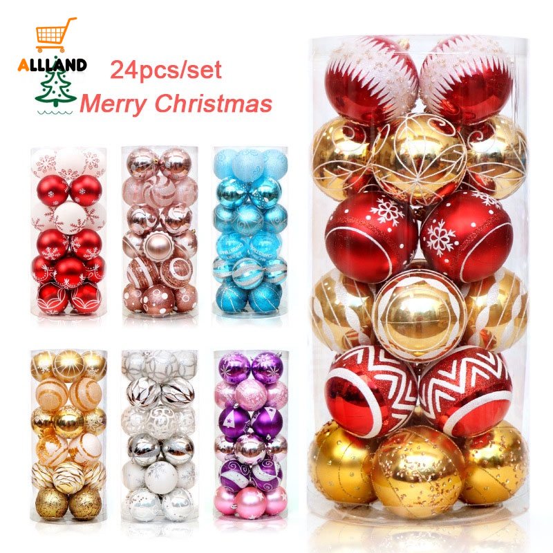 24pcs / Set Ornamen Gantung Bola Warna-Warni Bahan Plastik PVC Untuk Dekorasi Pohon Natal