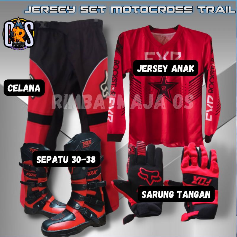 Baju Motor Cross Trail Anak Set Sepatu dan Protector Setelan Jersey anak trail/baju anak motocross o
