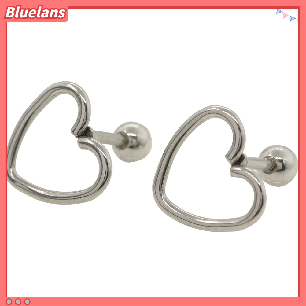 Anting Stud Tindik Bentuk Hati Model Hollow Bahan Stainless Steel Gaya Punk Untuk Wanita