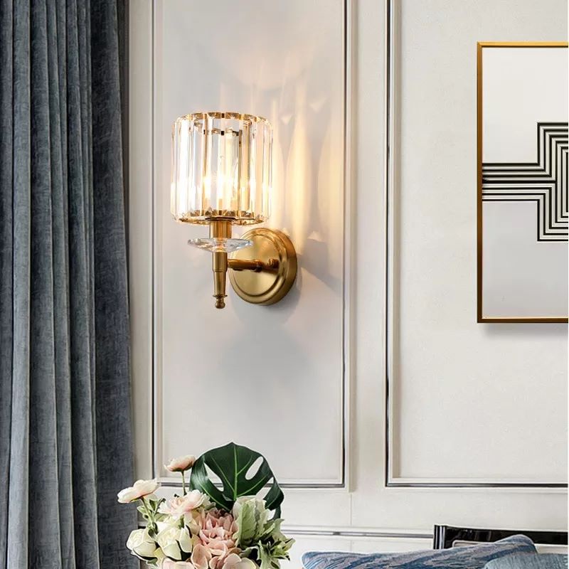 Lampu Dinding Hias Mewah Gold Glass Crystal Sconce Modern Minimalis