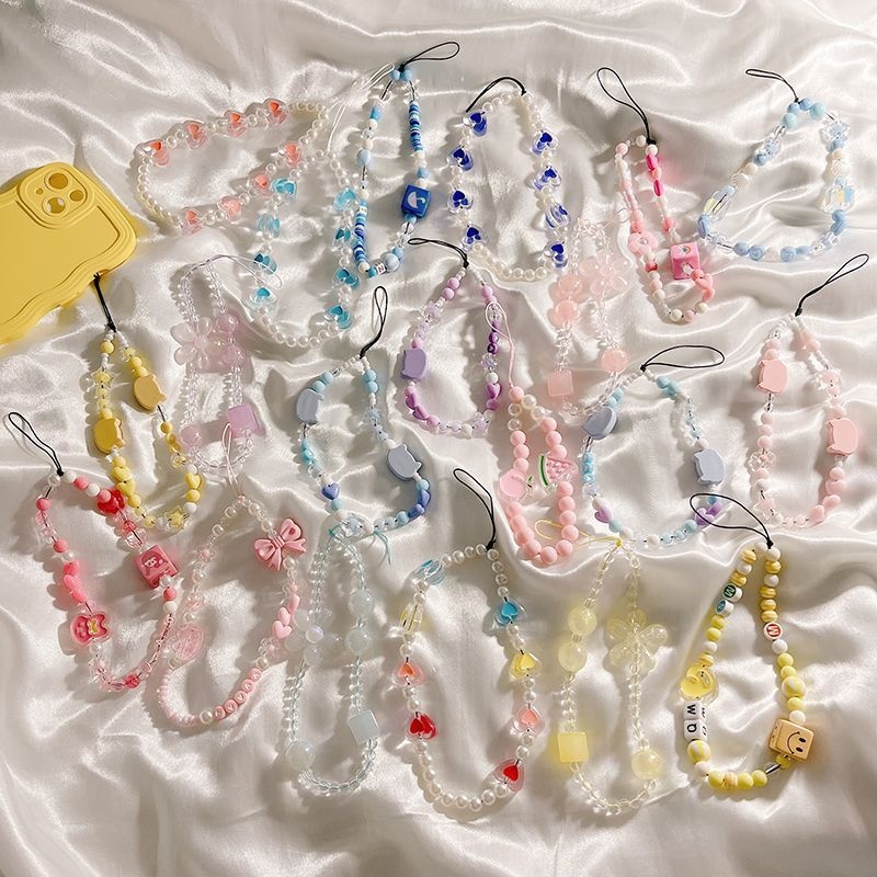 Tali Lanyard Gelang Gantungan Kunci Hias Mutiara Warna-Warni Anti Jatuh Untuk Case Hp Universal