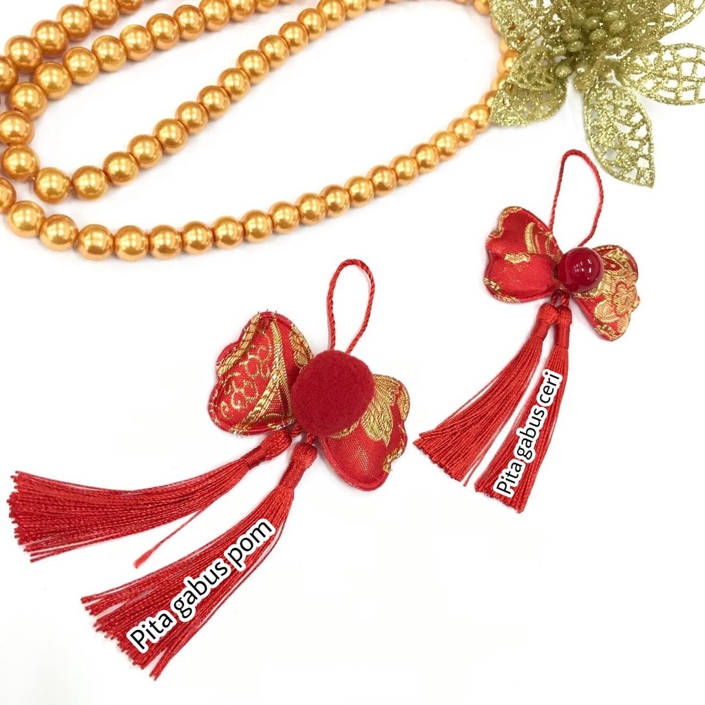 1 BUAH - APLIKASI IMLEK/ TASEL PITA GABUS POM CERI/ TASEL IMLEK/ AKSESORIS CNY/ CHINESES NEW YEAR