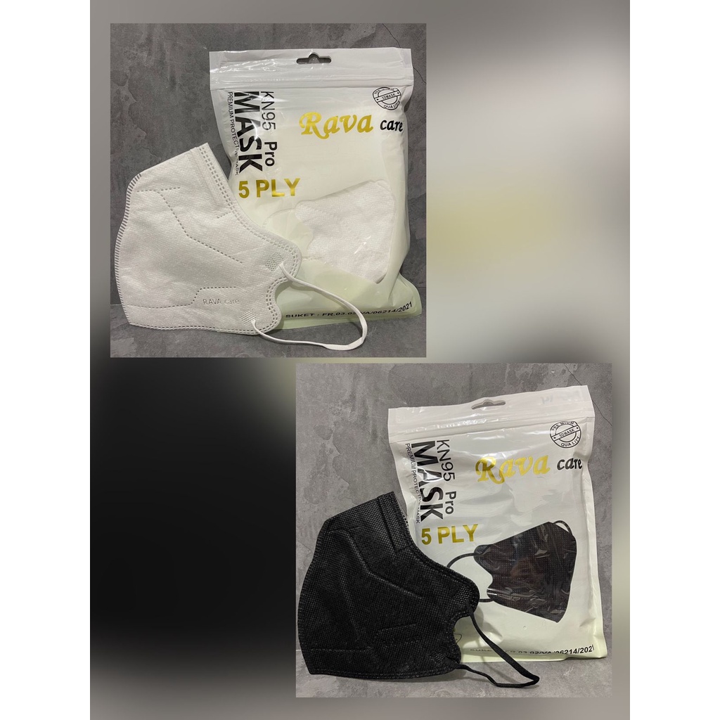 Masker KN95 Rava Hitam Putih Isi 10 Pcs