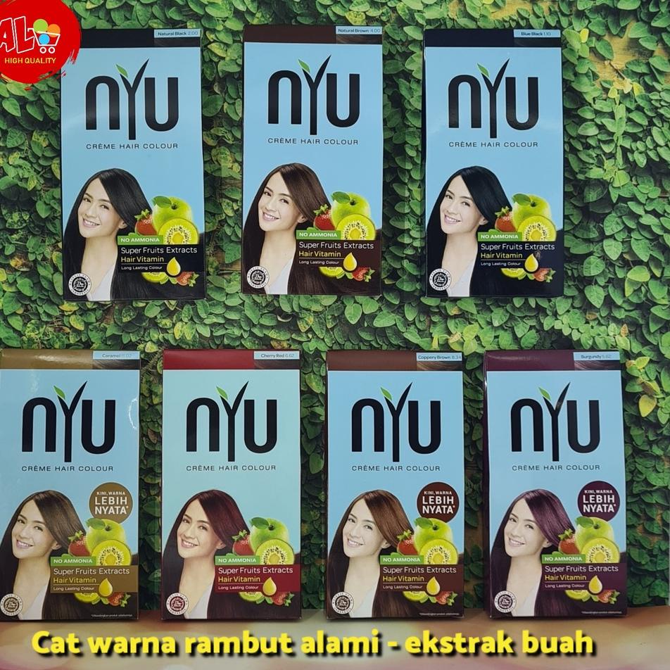 Sale Sekarang--Pewarna Cat Rambut Alami NYU Creme Hair Colour NO AMMONIA ekstrak buah 7 warna hitam 