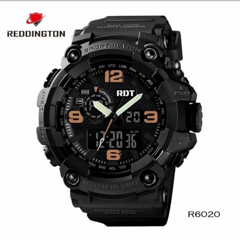 Jam Tangan Rengton 6020 Analog Digital Rubber Dualtime Jam Tangan Original Reddington Pria