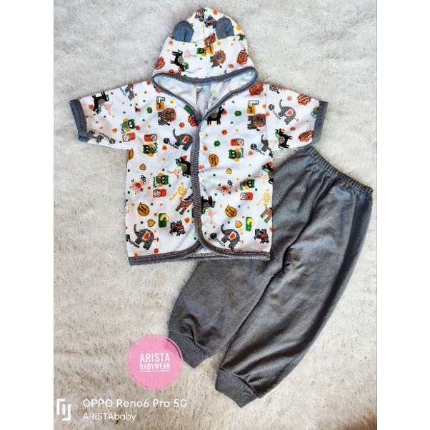 Setelan Hoodie bayi panjang/pendek kancing depan fullprint