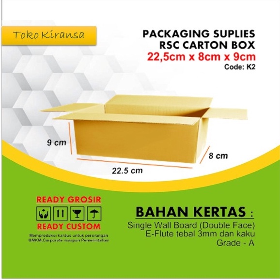 (K2) Kardus Box Kecil Uk. 22,5x8x9 cm | Karton Box untuk Packing Online Shop