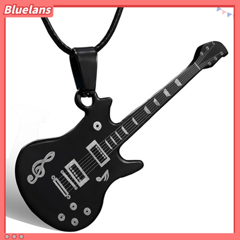 Bluelans Cool Stylish Guitar Shape Musical Note Pattern Stainless Steel Necklace