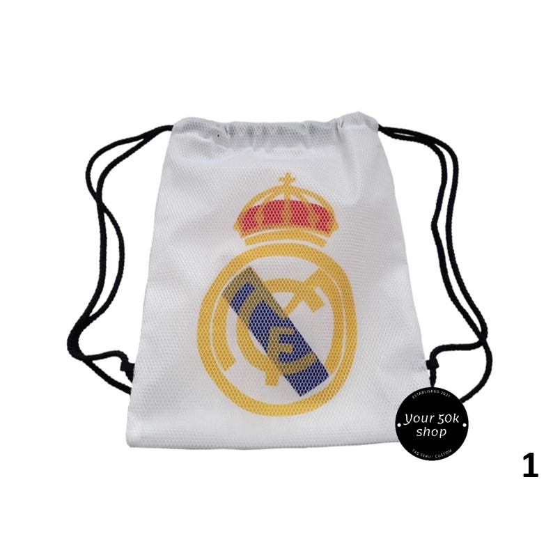 Tas serut Real Madrid CF TAS RANSEL Real Madrid Club de Fútbol TAS SEPATU BOLA Goodiebag Olahraga Fu