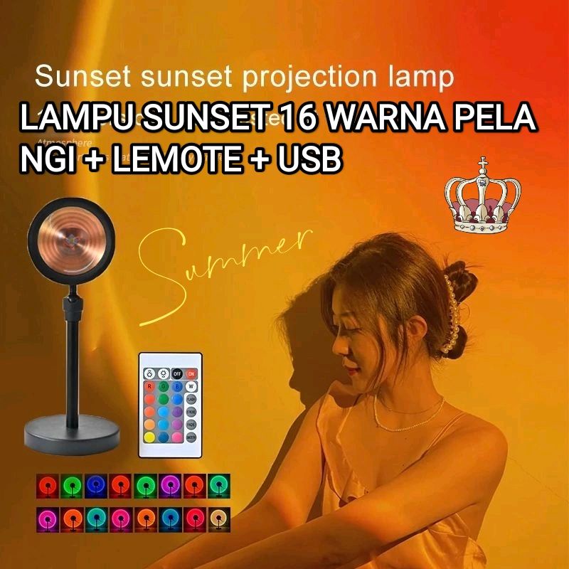 Lampu Sunset Proyektor LED RGB87 Remote Control 16 Warna Live Streaming