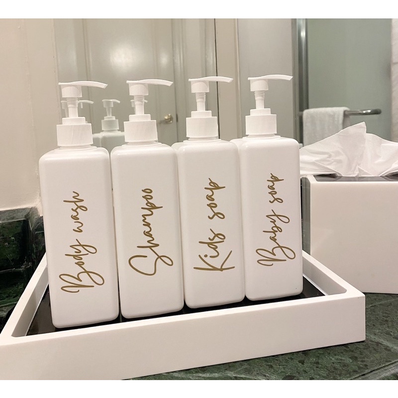 botol kotak+stiker gold new . aesthetic bottle minimalist refill organizer tempat sabun cair botol estetik pump