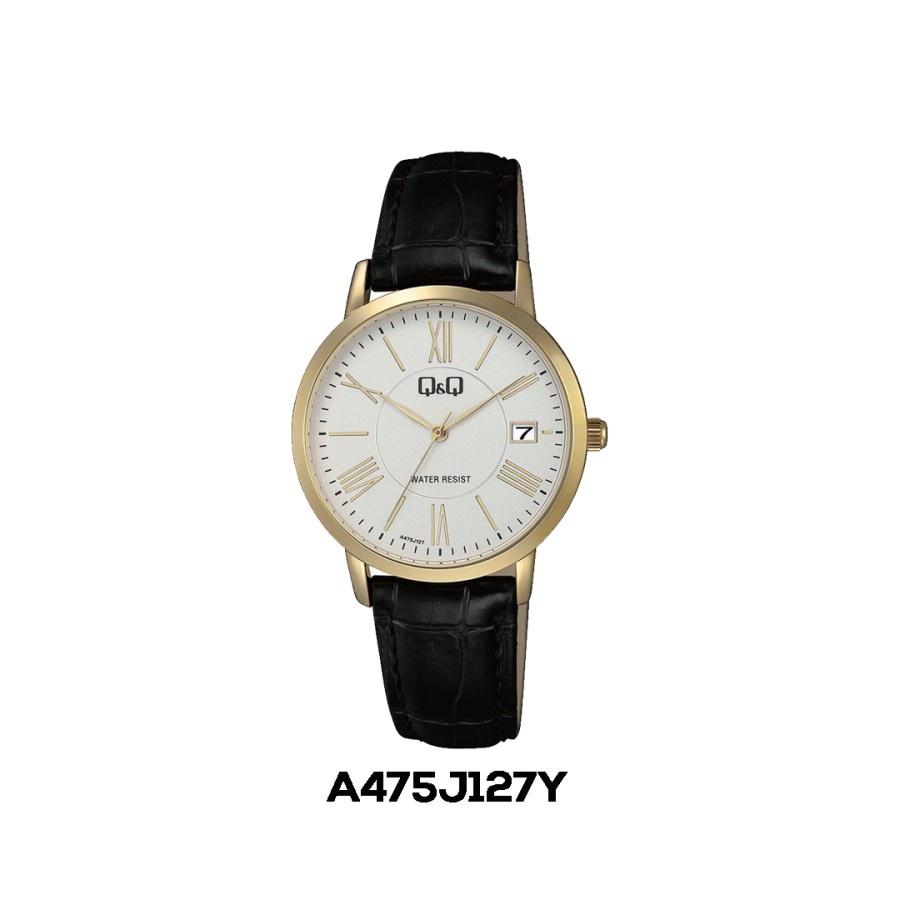 Jam Tangan Wanita Classic Casual Kulit Leather Tanggal Analog Original Q&amp;Q QnQ QQ A475 A475J Series